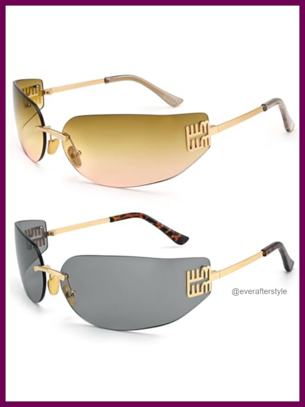 Rimless Y2K Retro Futuristic Sunglasses UV Protection Wrap Around